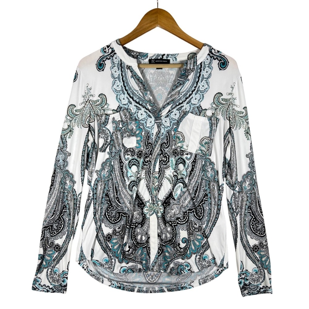 INC International Concepts‎ Y2K Paisley Print Long Sleeve Top M BOHO CHIC Career